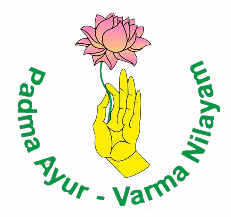 Logo of clinic Padma Yur Varma Nilayam with an image of right hand holding lotus flower in between index & thumb fingers